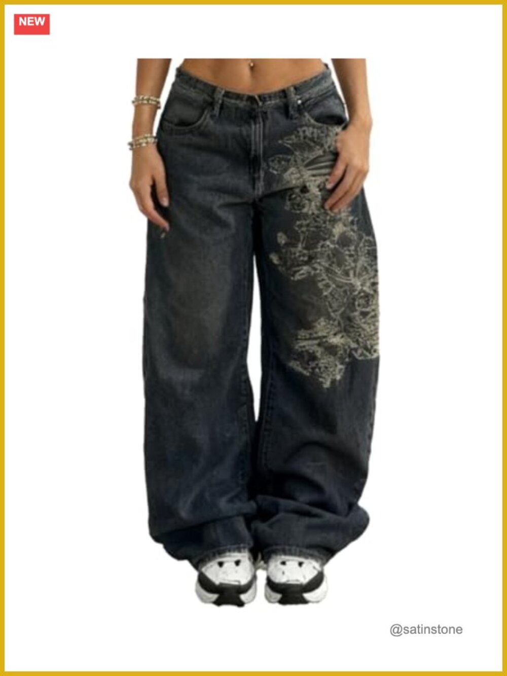 Unisex Y2K Skeleton Printed Gothic Baggy Jeans High Waist Wide Leg Denim Pants